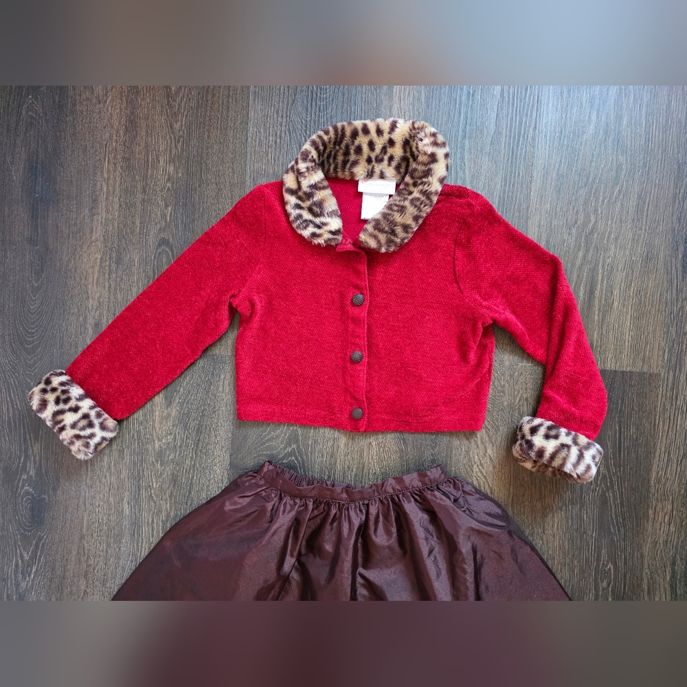 American Girl Bitty Baby vintage "Chocolate Cherry" cardigan & skirt set - Picture 2 of 11
